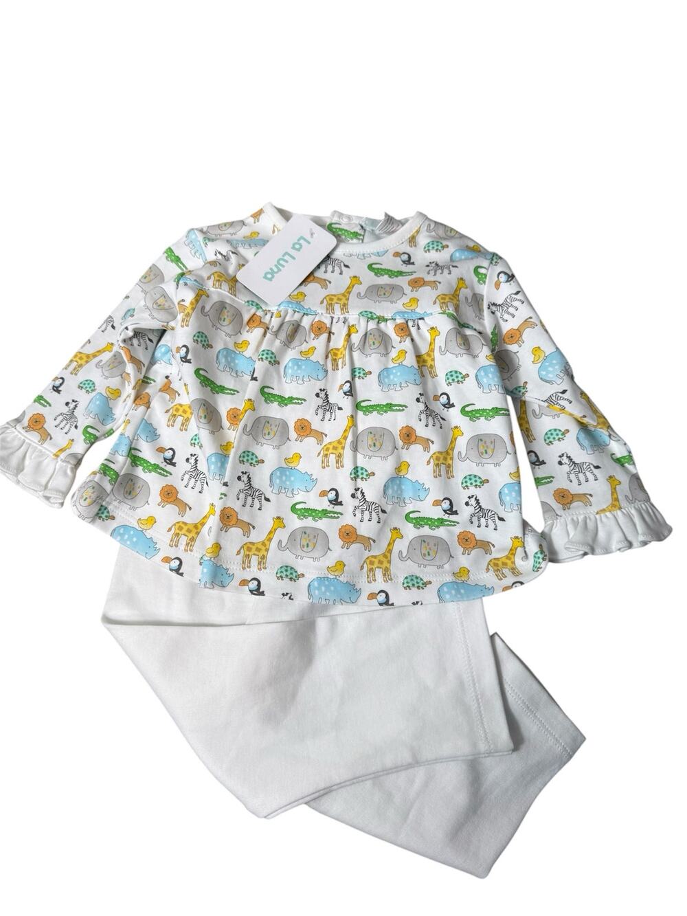 NWT La Luna 12 Month Zoo Animals Peruvian Pima Cotton 2 Piece Outfit Girls